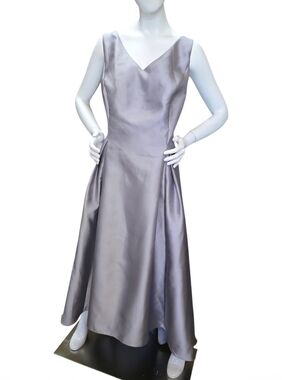 Adrianna Papell Silver Satin V-Neck Maxi Dress Sz 20W